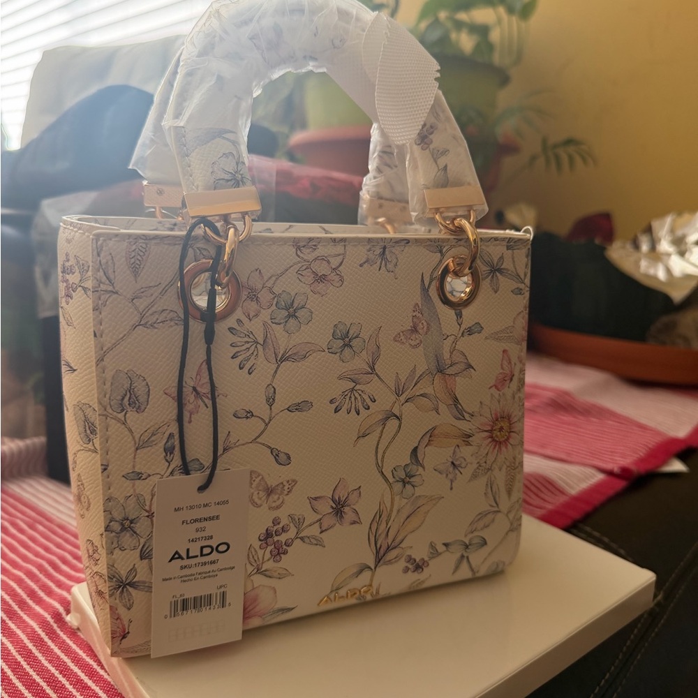 ALDO Cream Floral Satchel with Gold-Tone Hardware